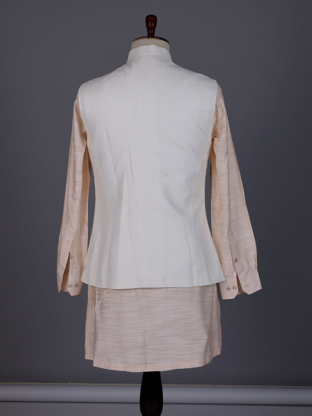 Peach and cream cotton silk waistcoat set with royal crest work