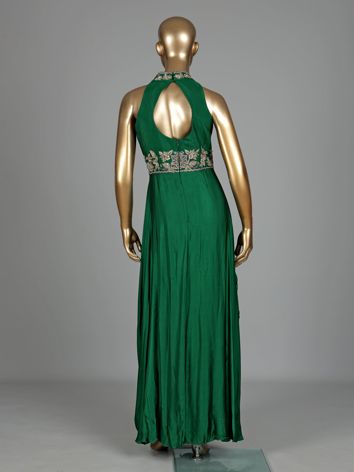Green satin silk designer anarkali suit