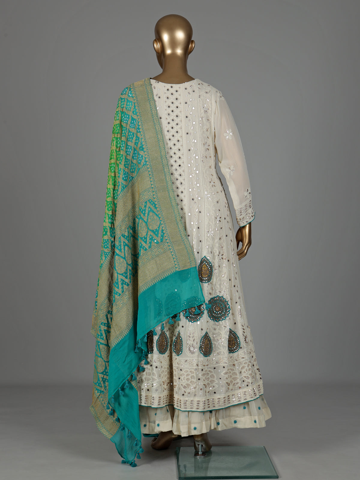 Cream georgette anarkali with dupatta and lehenga