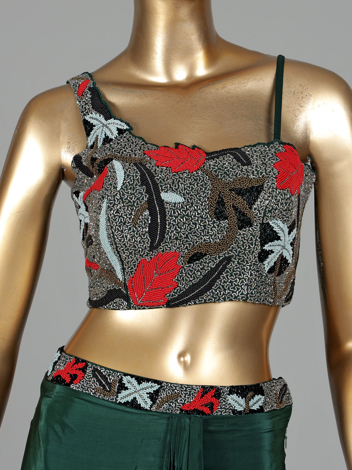 Bottle green satin crepe silk indowestern suit
