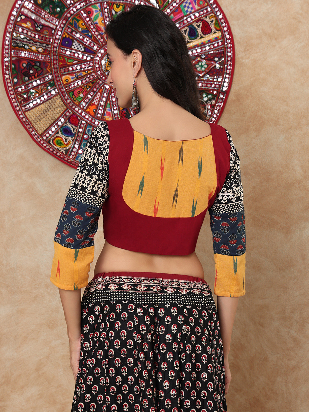 Multicolor printed cotton round neck quarter sleeve blouse design