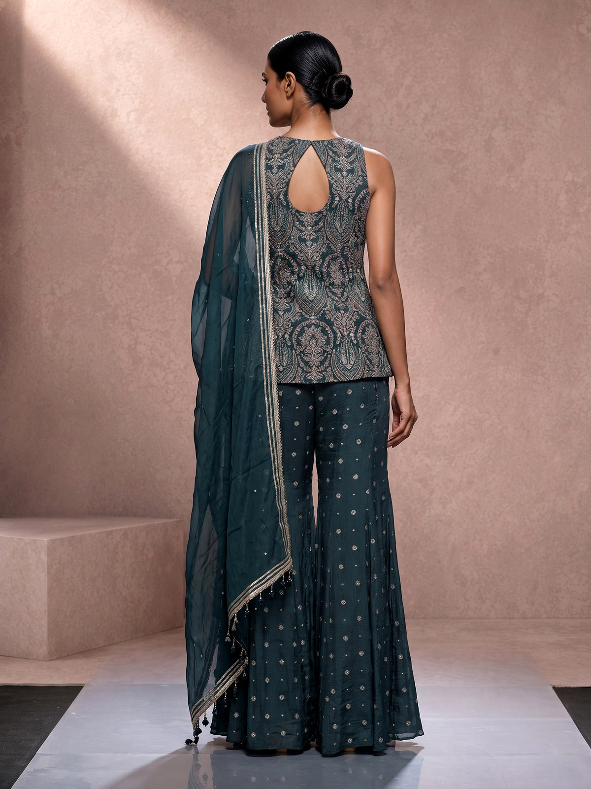 Rama green designer georgette silk palazzo suit with zardosi embellishments