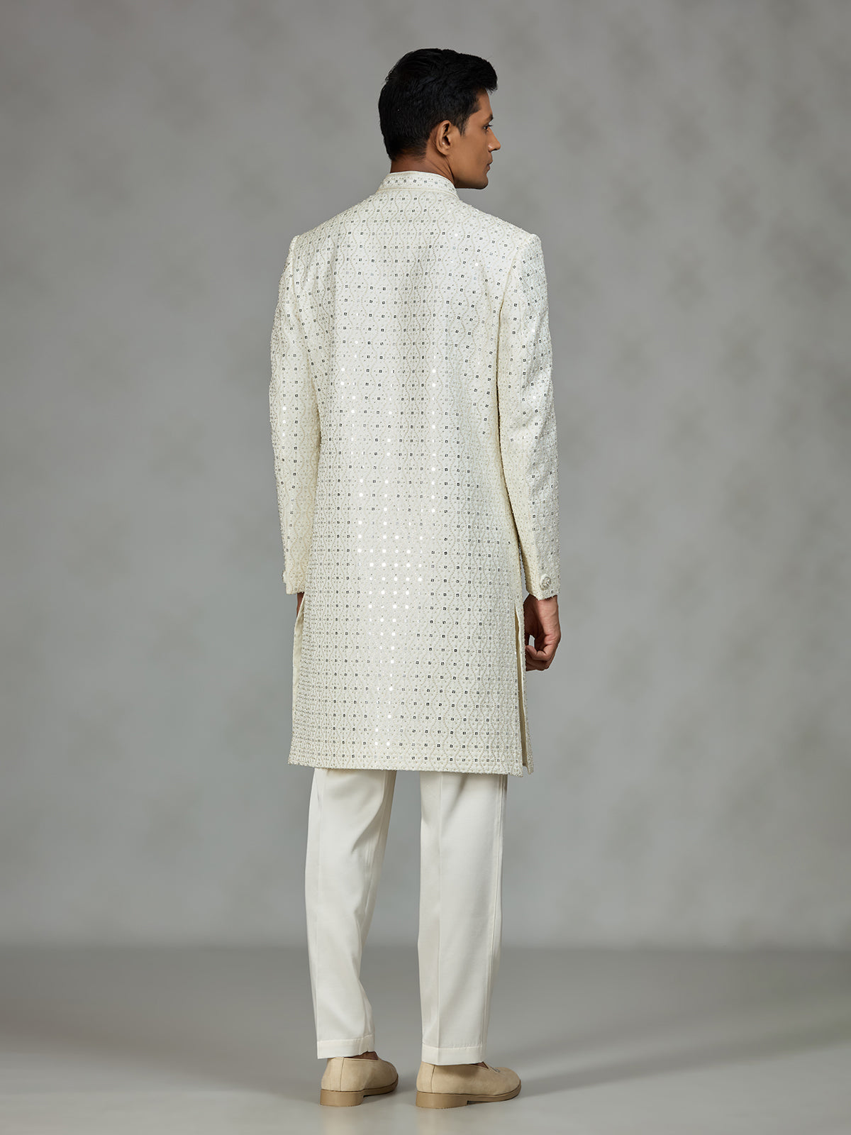 Ivory statement embroidered mens sherwani