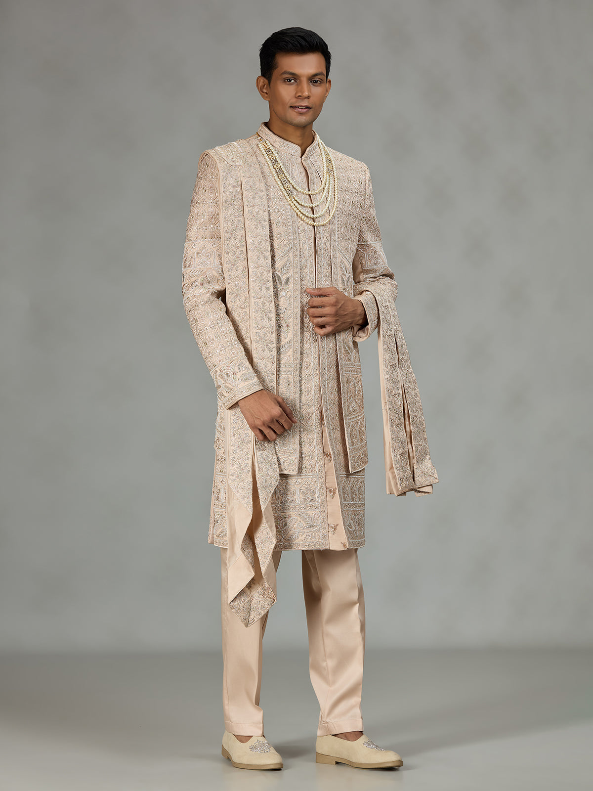 Warm beige heritage mens sherwani