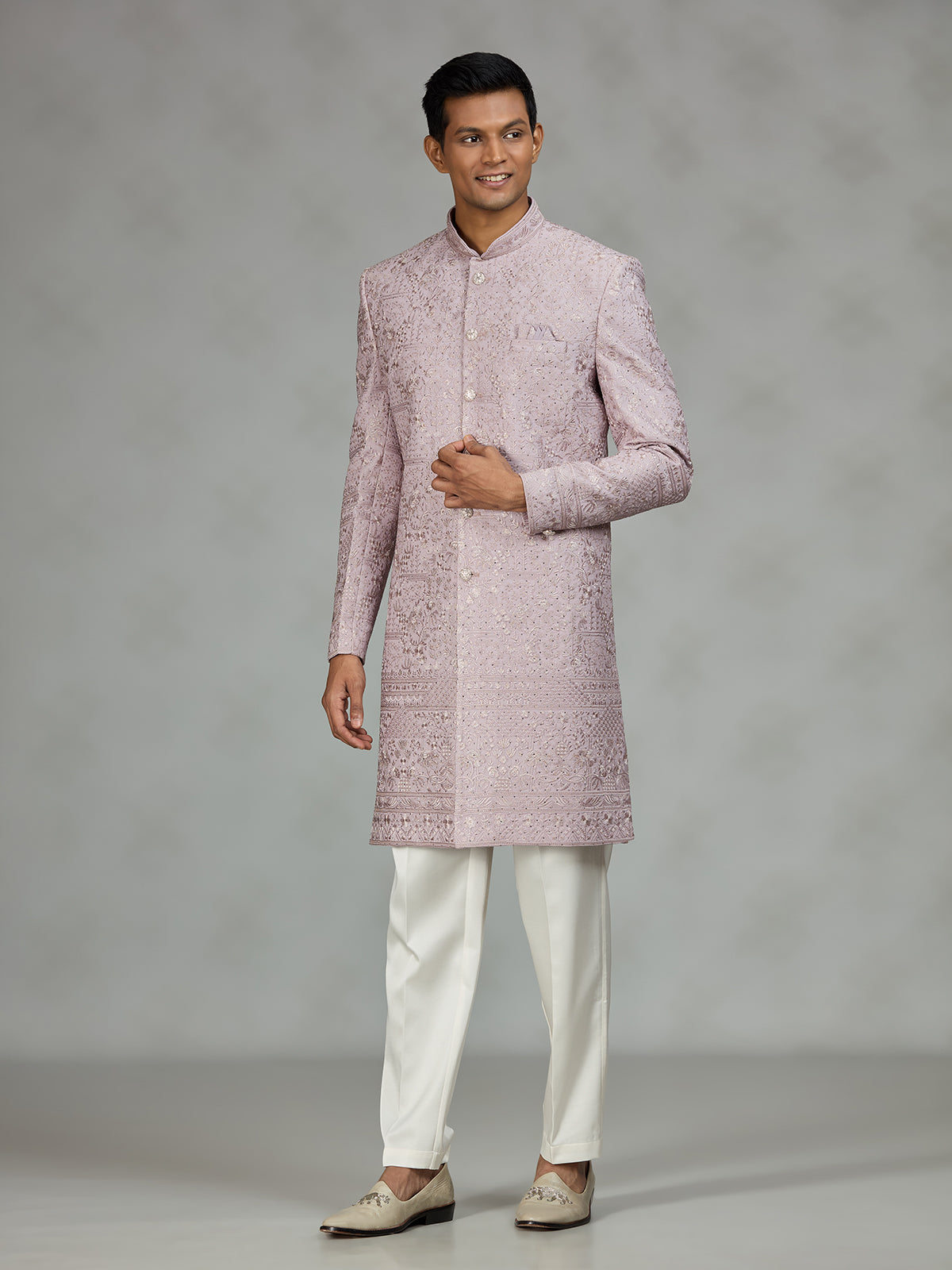 Onion pink refined mens sherwani