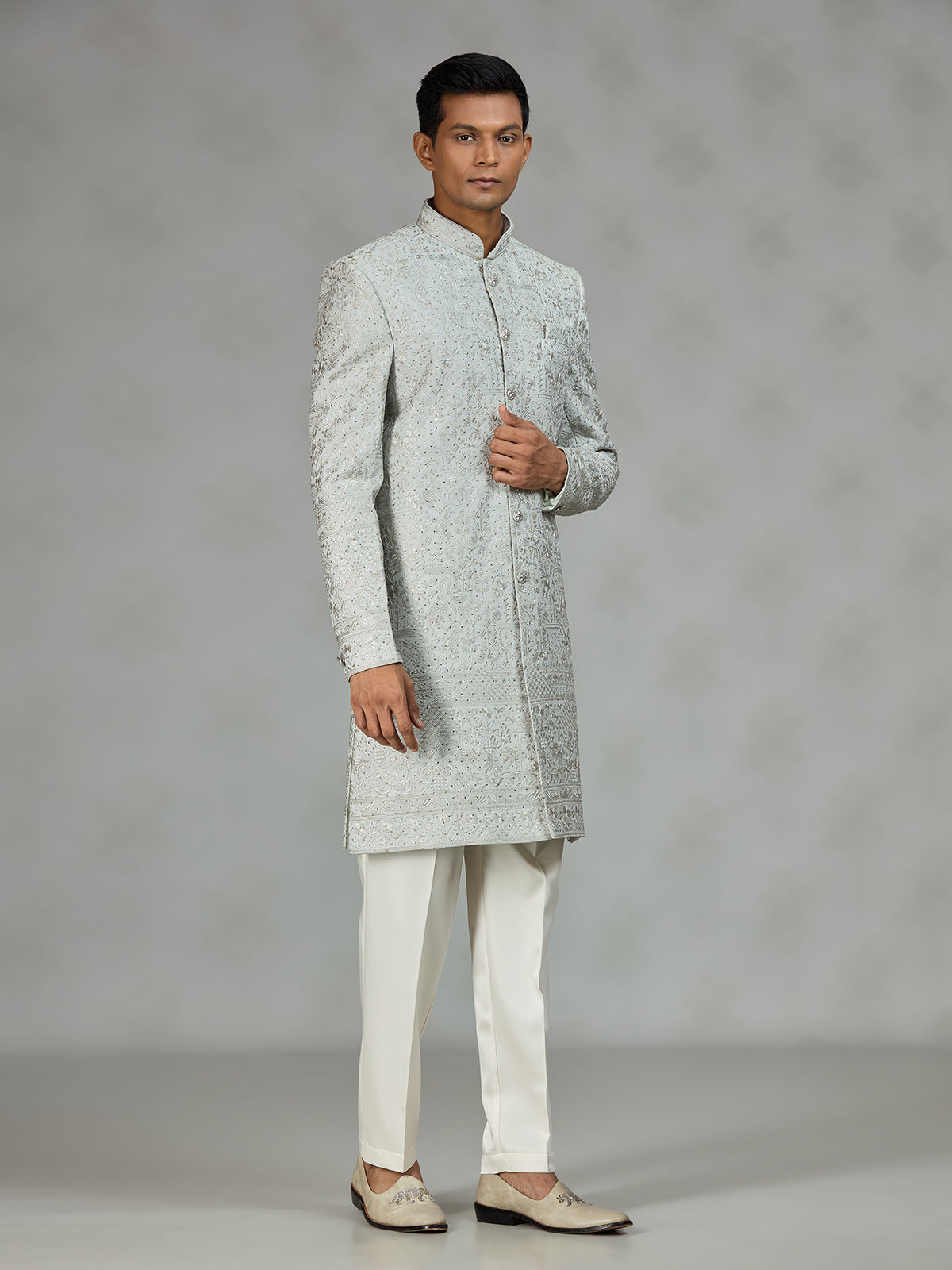 Mint blue signature mens sherwani