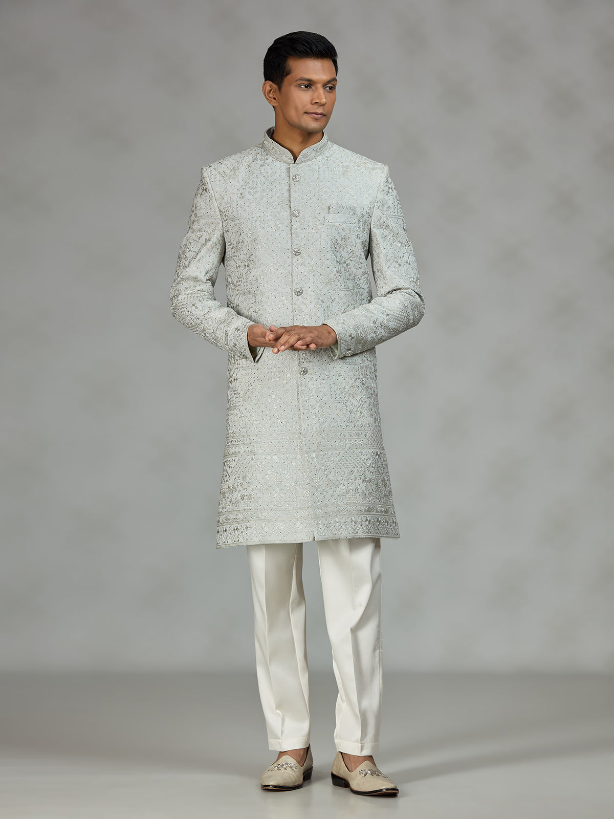 Mint blue signature mens sherwani