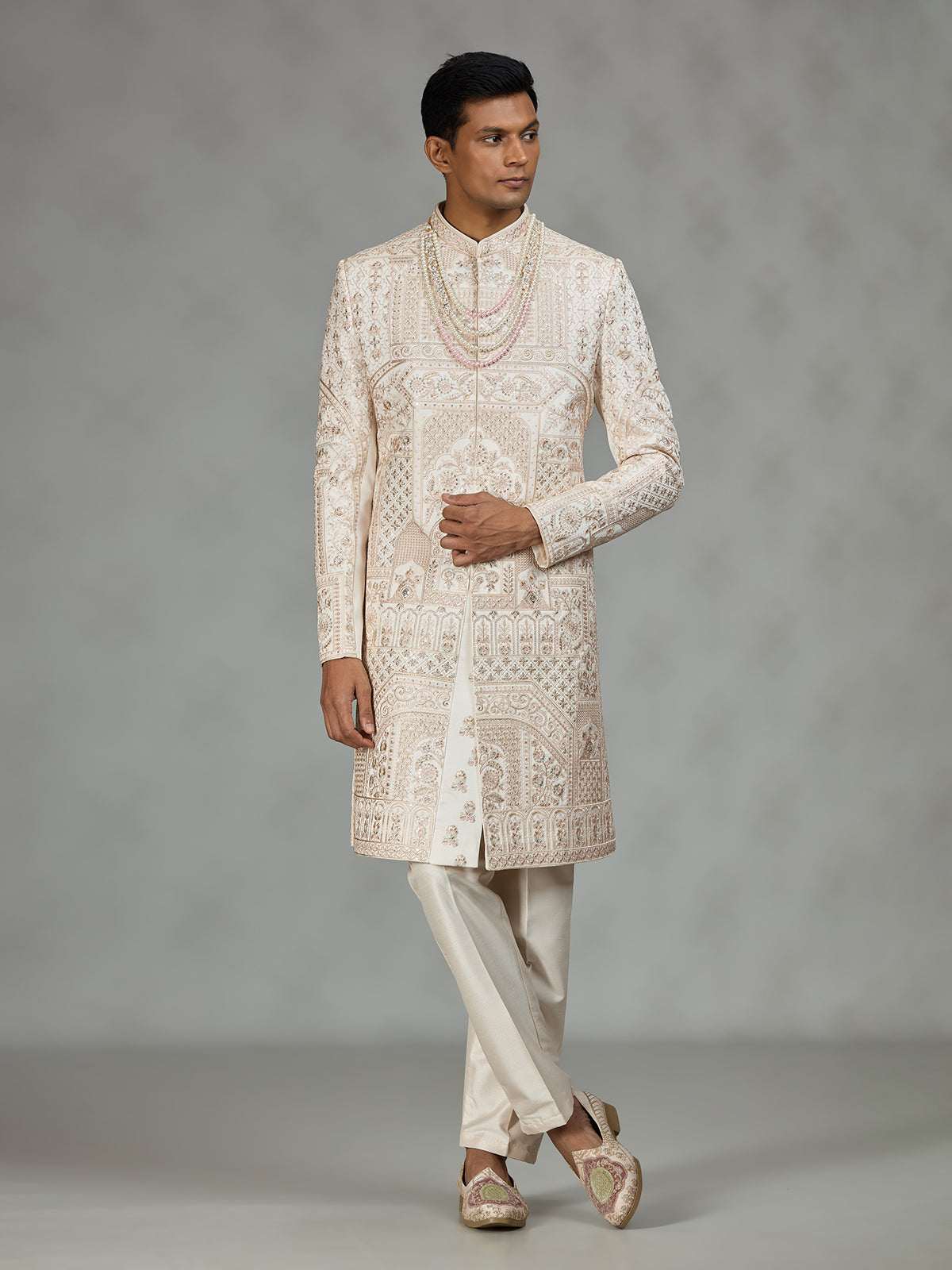 Ivory royal embroidered mens sherwani