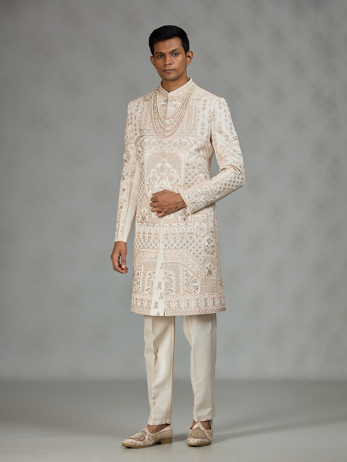 Ivory royal embroidered mens sherwani
