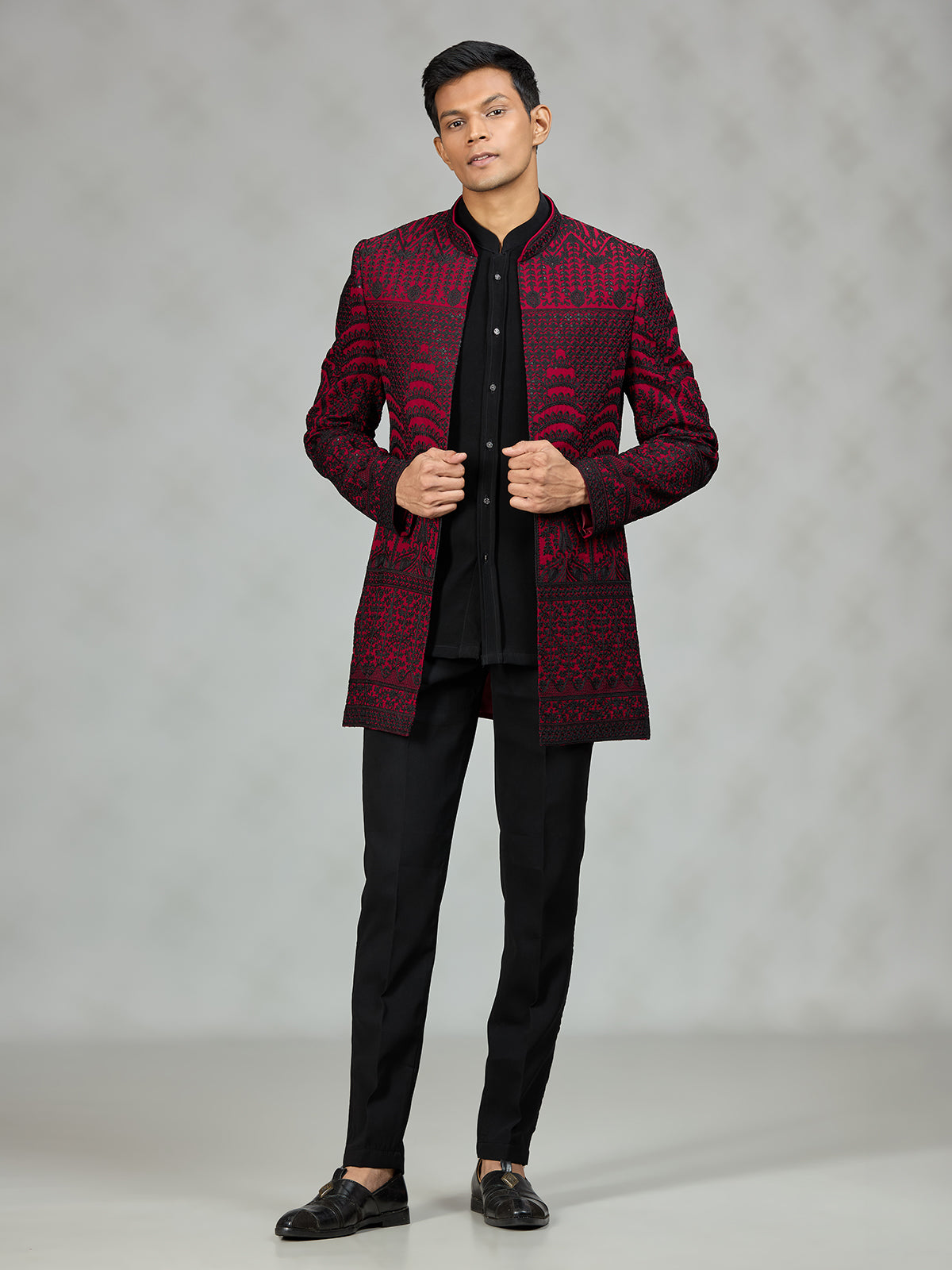 Black red heritage mens indo western