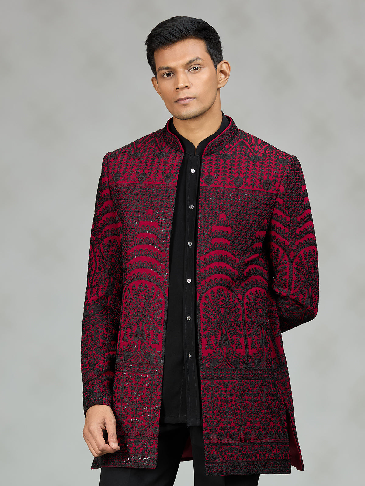 Black red heritage mens indo western