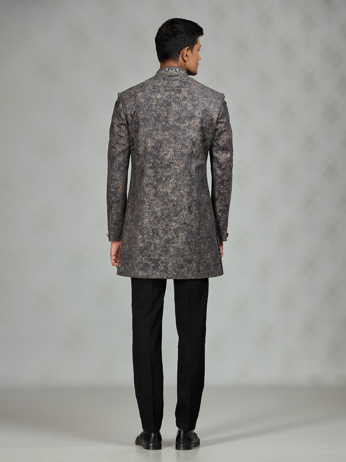 Grey signature brocade mens indo western