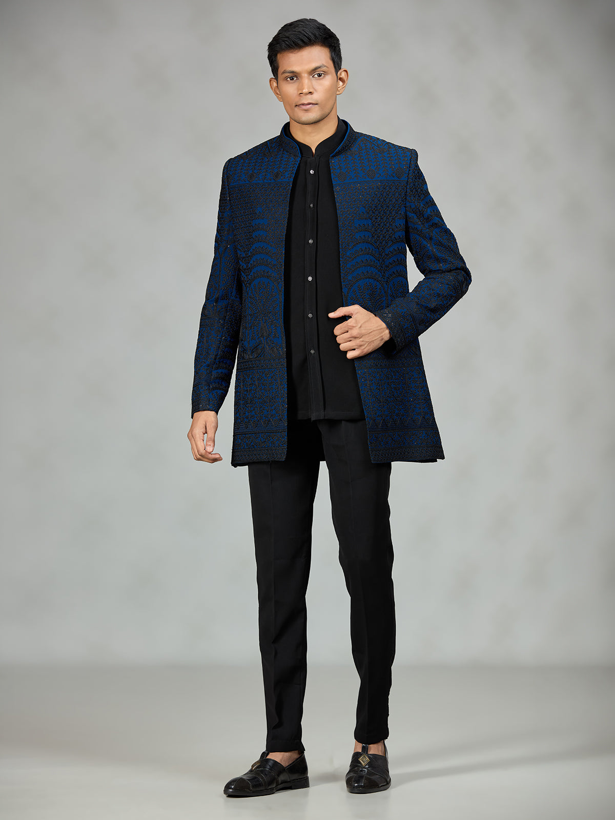 Black blue royal mens indo western