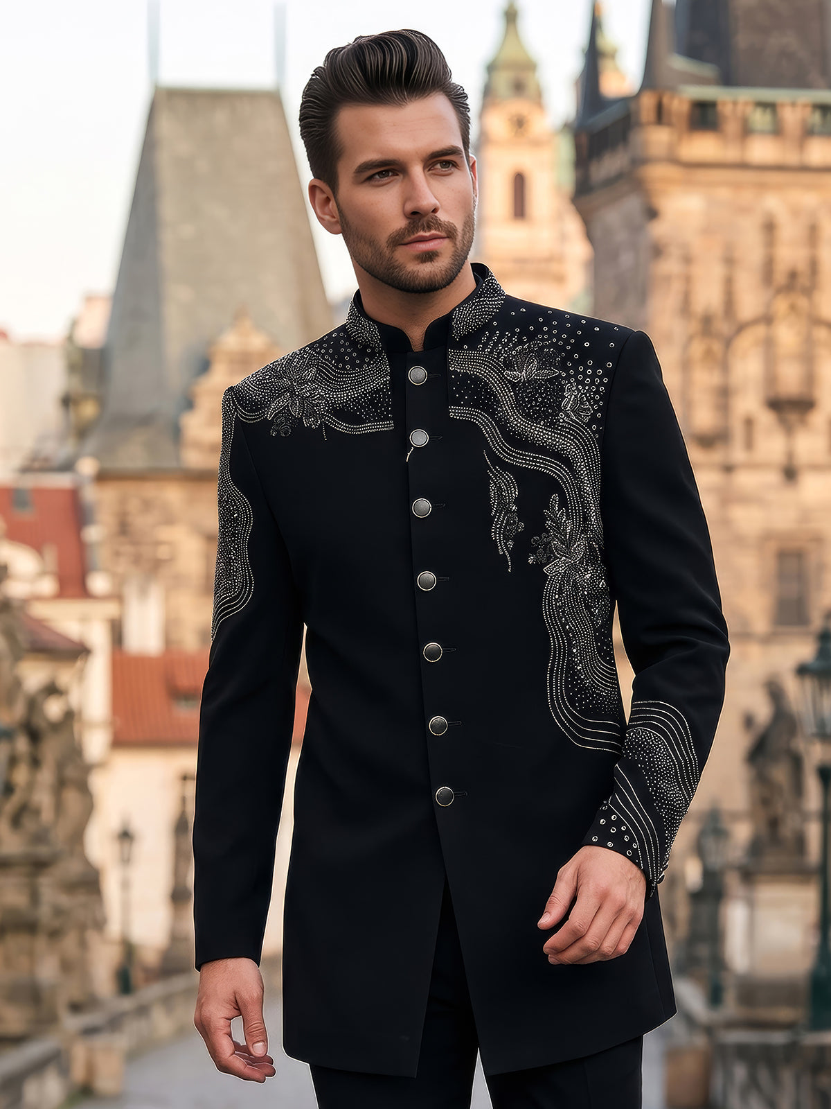 Black statement mens indo western