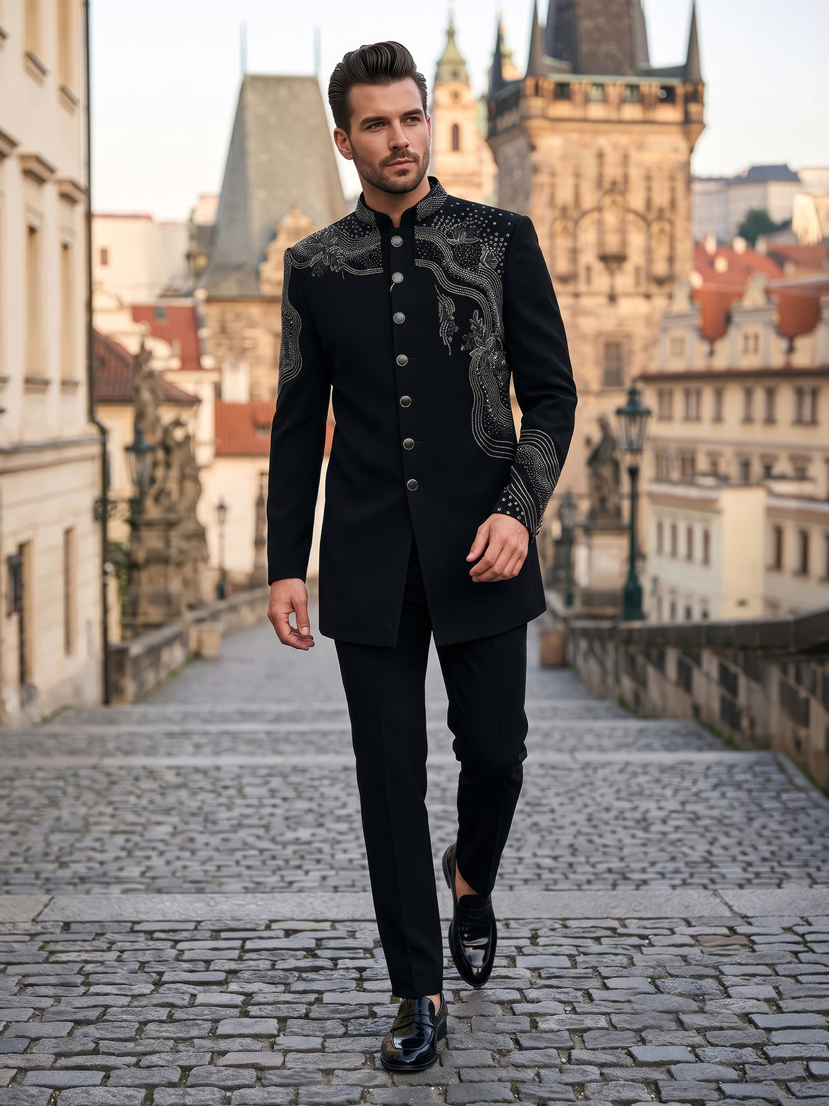 Black statement mens indo western
