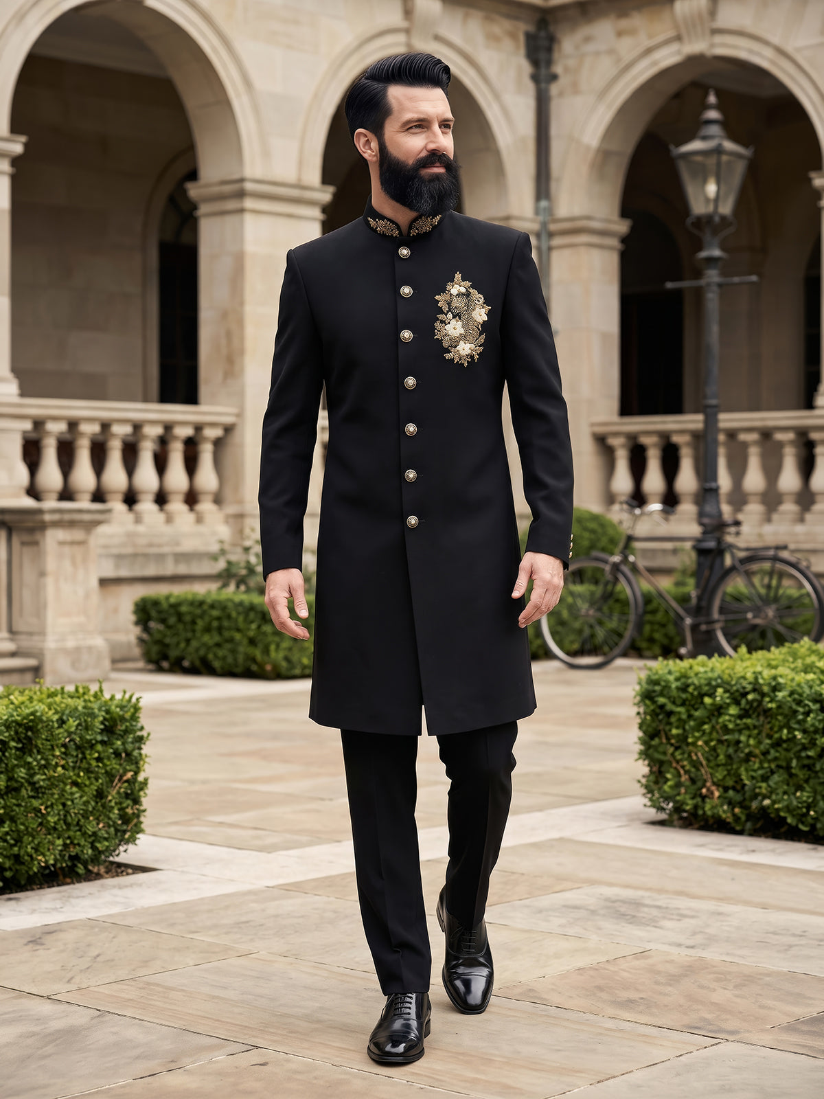 Black refined mens indo western