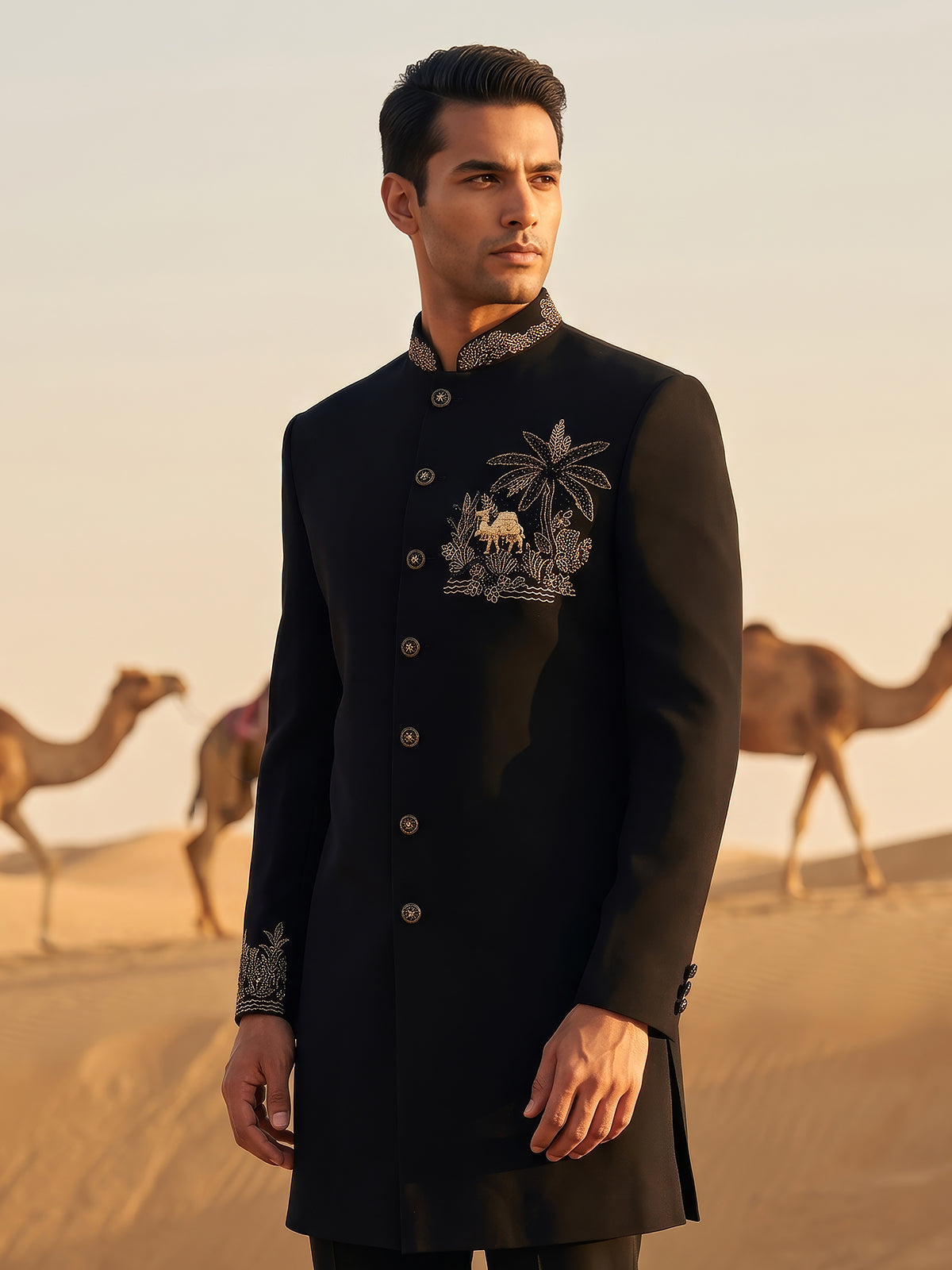 Black royal mens indo western