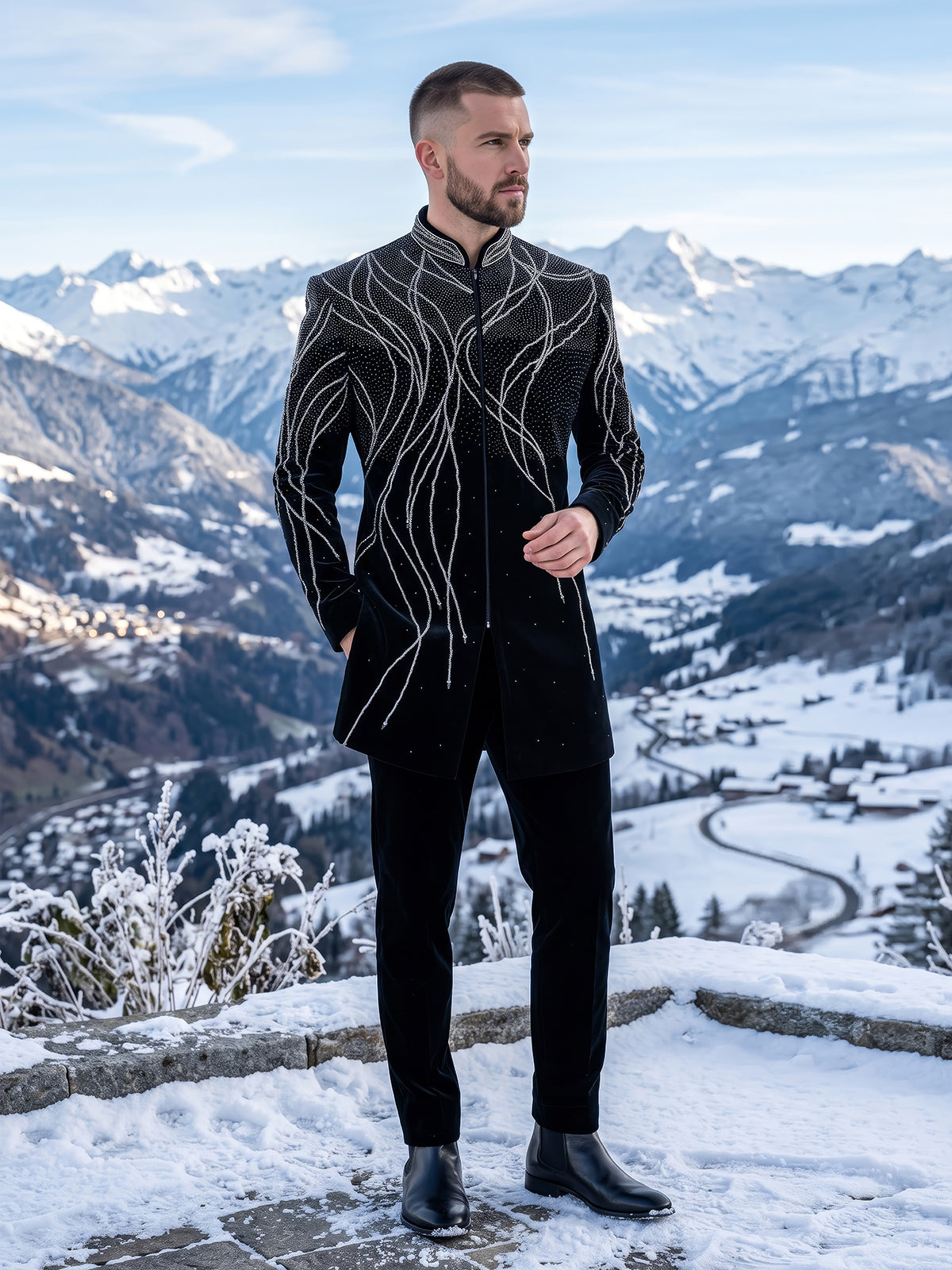 Black modern mens indo western