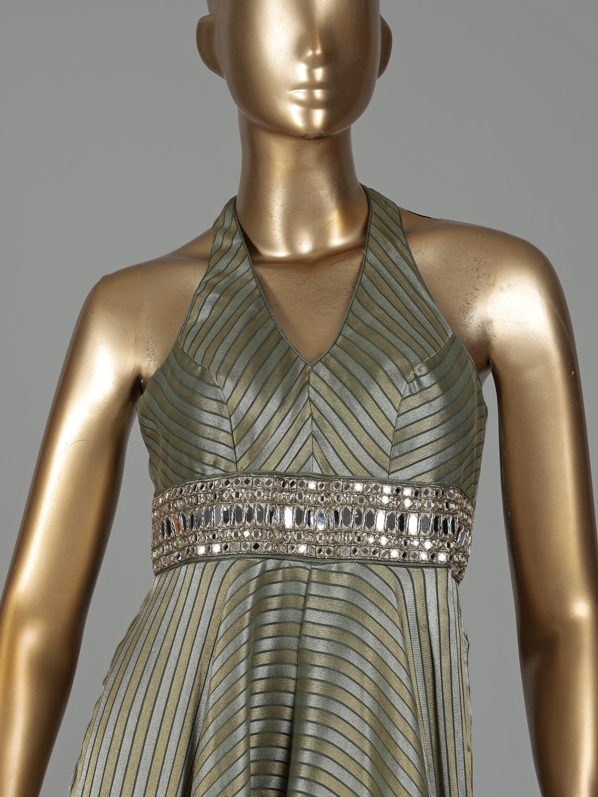 Pista green tissue silk blend jumpsuit with aabla work