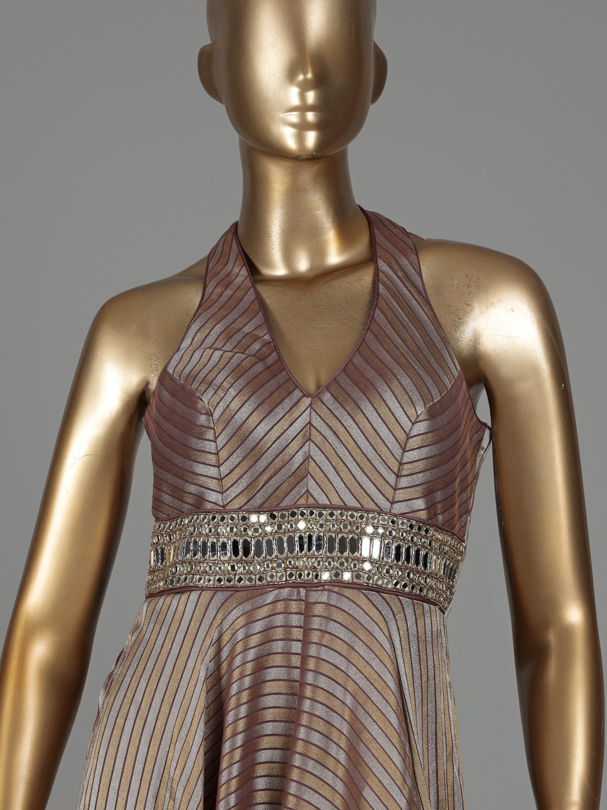 Grey tissue silk blend jumpsuit with zari detailing
