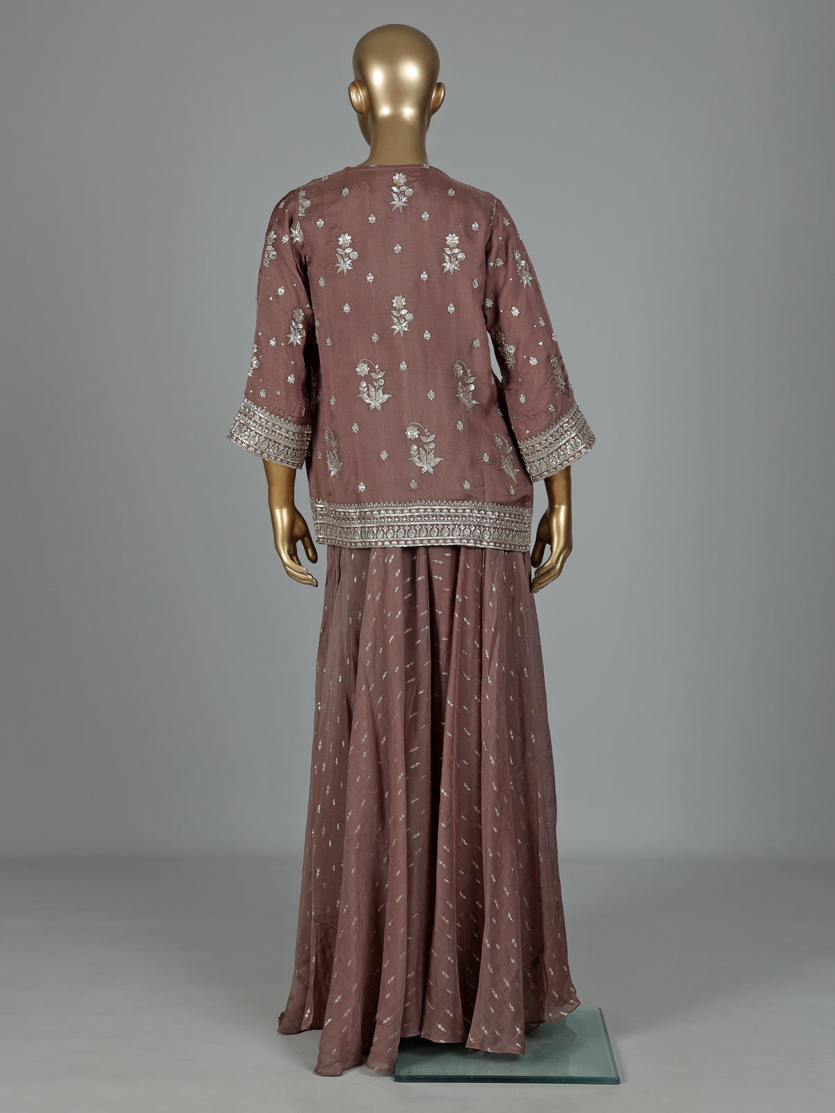 Dusty wine silk designer salwar suit with elegant palazzo