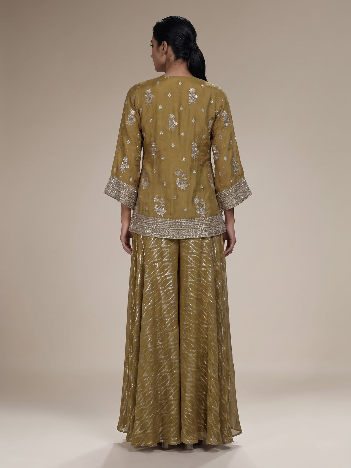 Mehendi olive silk designer palazzo suit