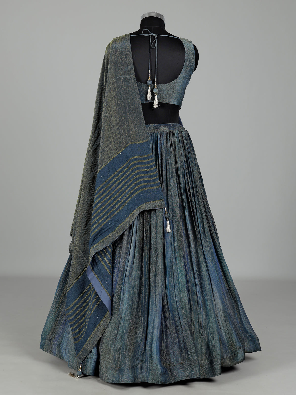 Blue shaded silk lehenga choli with resham zardosi embellishments