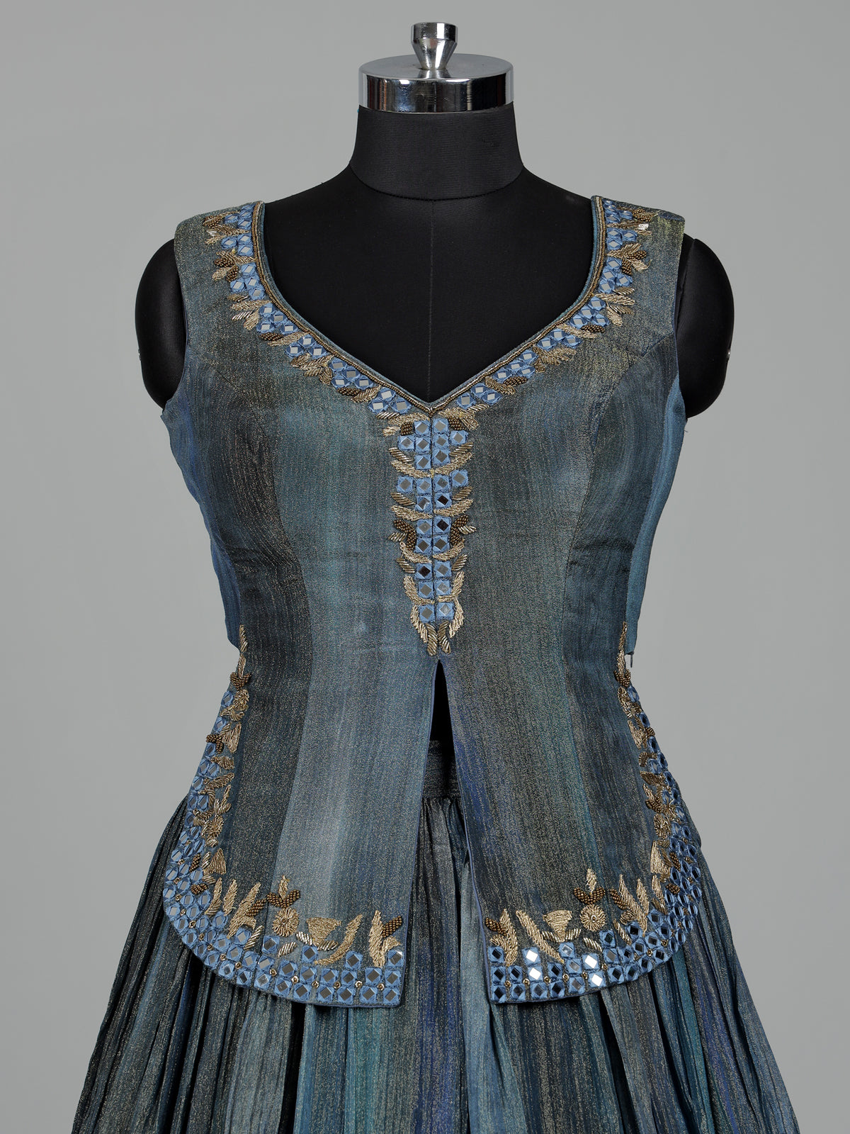 Blue shaded silk lehenga choli with resham zardosi embellishments