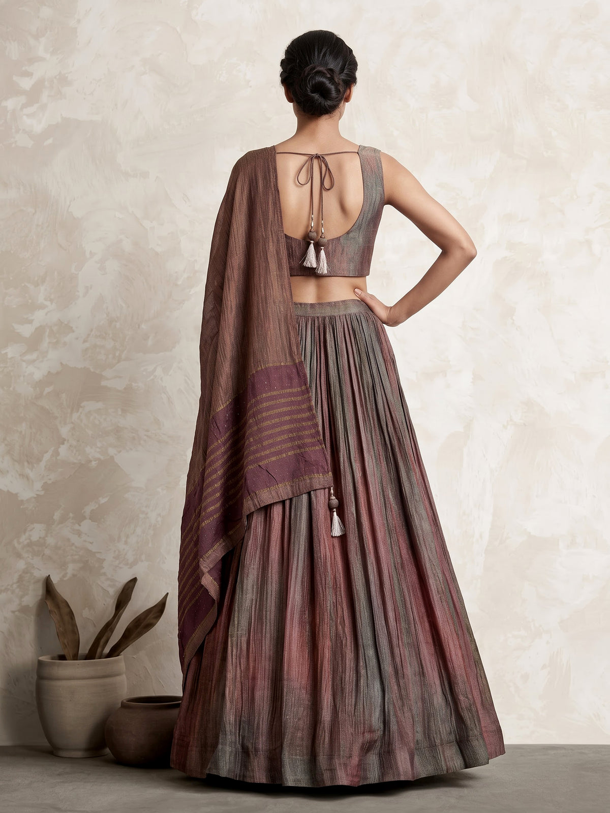 Brown shaded silk lehenga choli with elegant embellished detailing