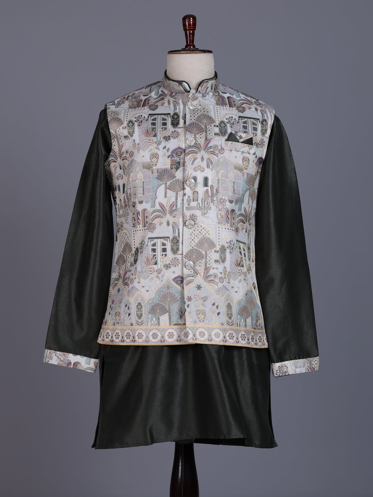 Deep forest green silk mens waistcoat set with heritage detailing