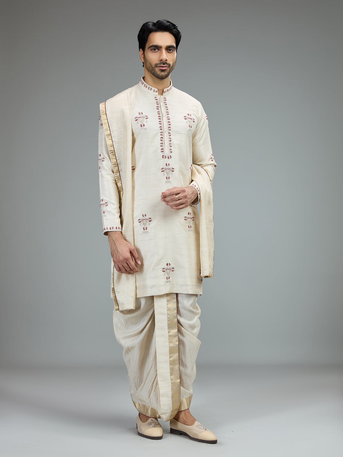 Ivory cream heritage dhoti kurta suit for men