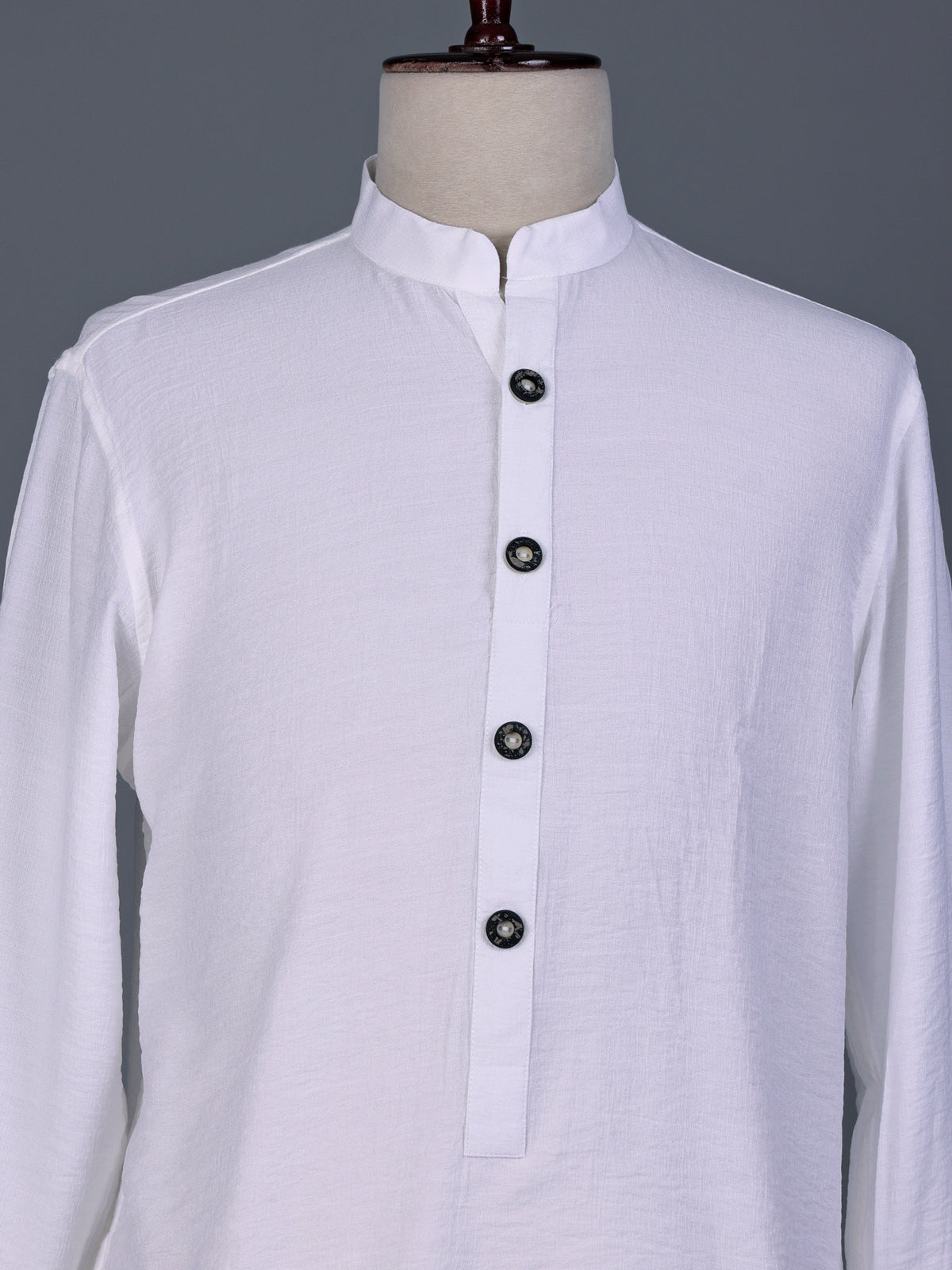 White solid textured shirt style cotton blend kurta for mens