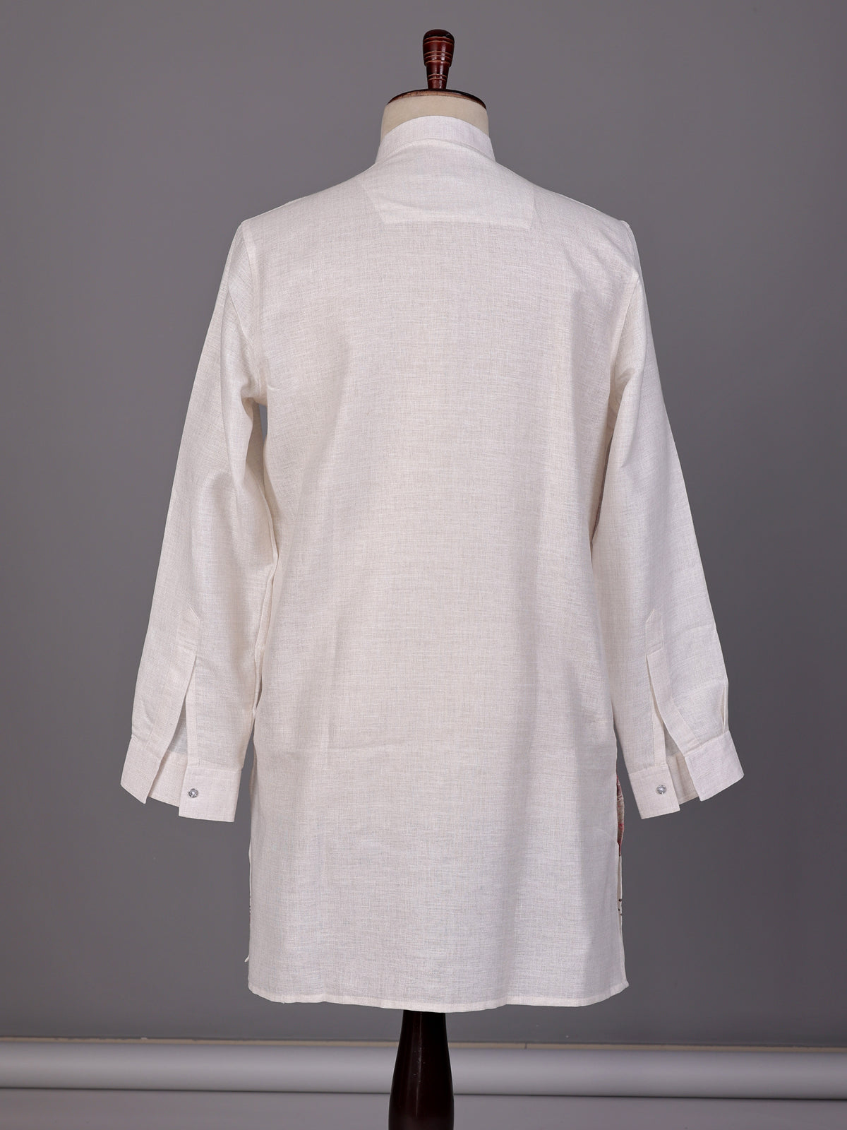 Off white abstract collage printed linen blend kurta for mens
