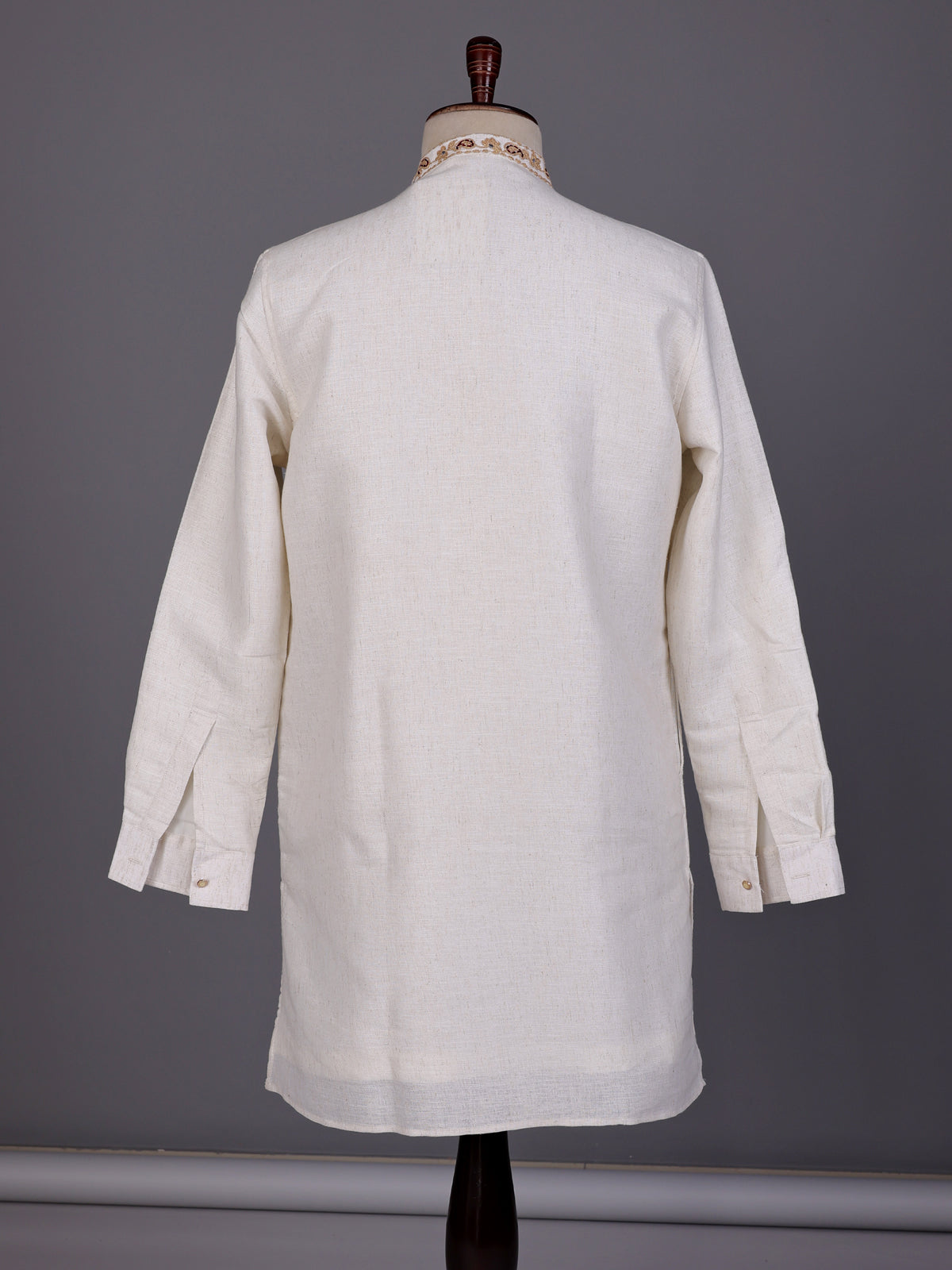 Off white thread and aabla cotton linen kurta for mens