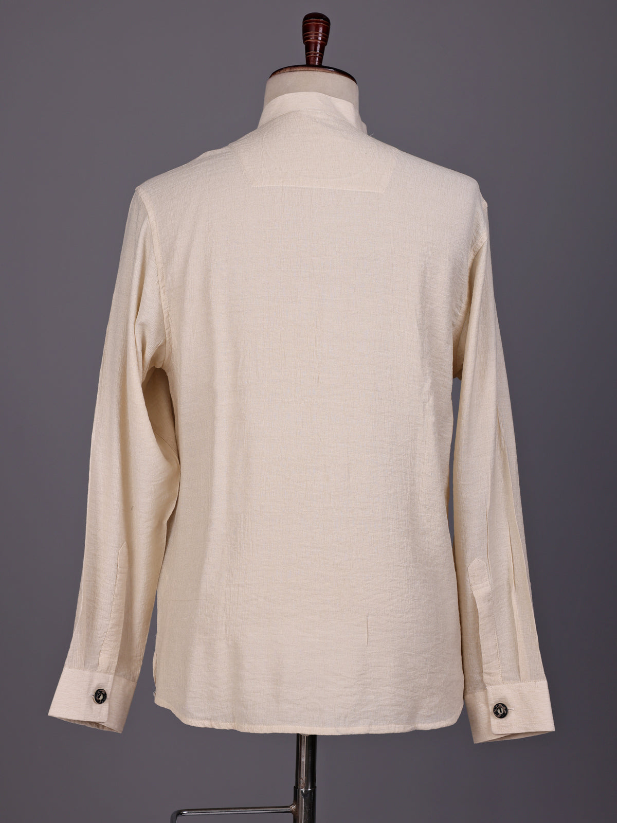 Beige solid textured shirt style cotton blend kurta for mens