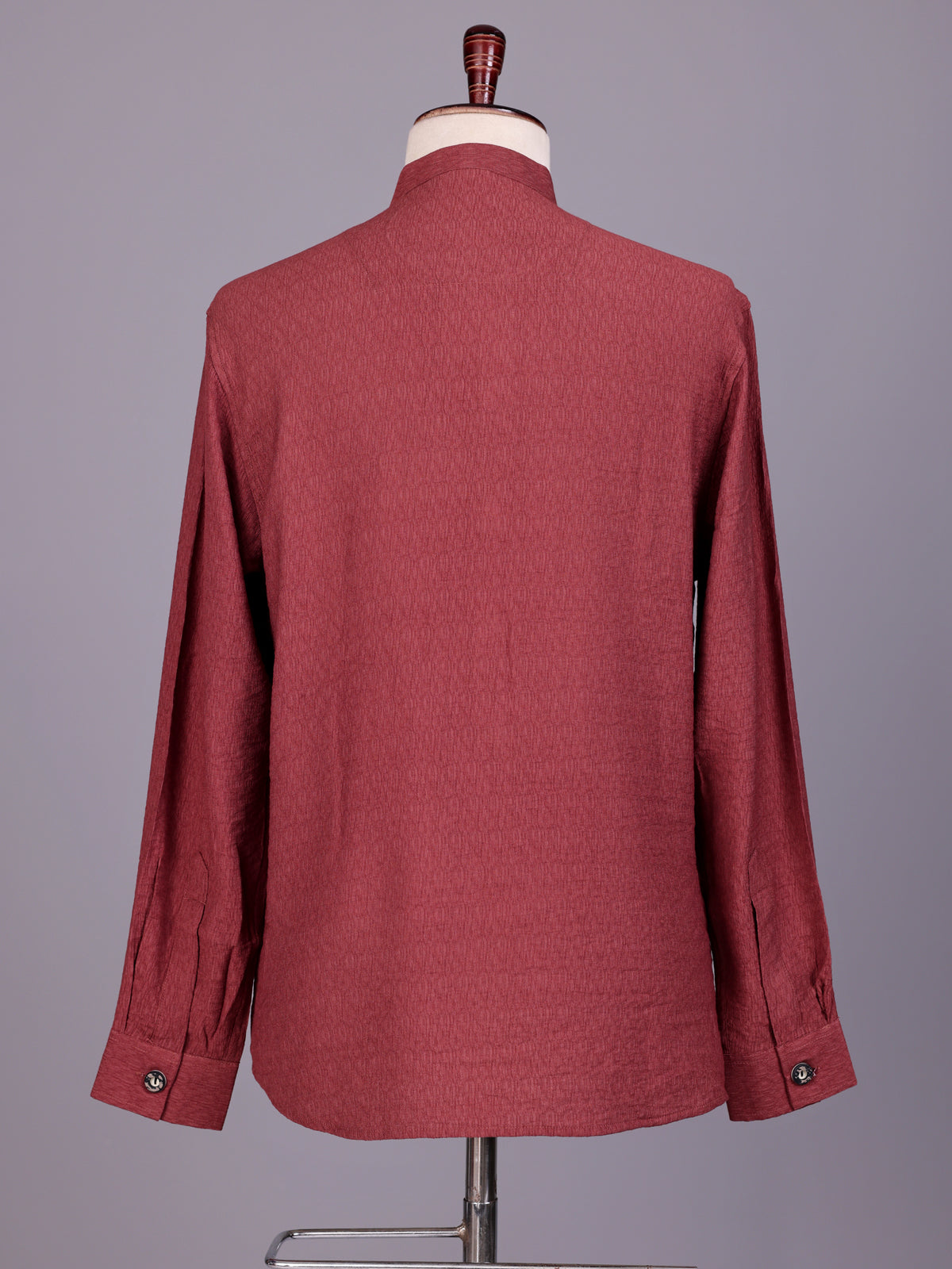 Maroon solid textured shirt style cotton blend kurta for mens