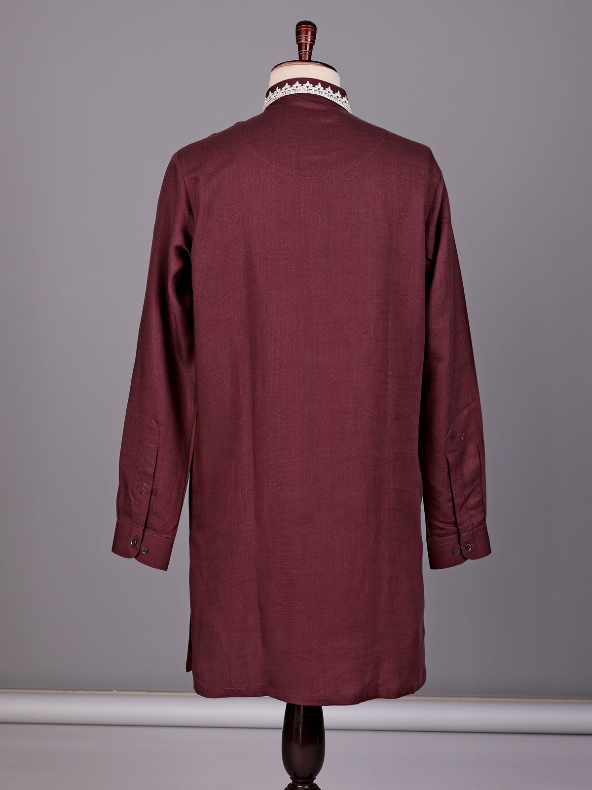 Maroon ivory thread embroidered cotton silk kurta for mens