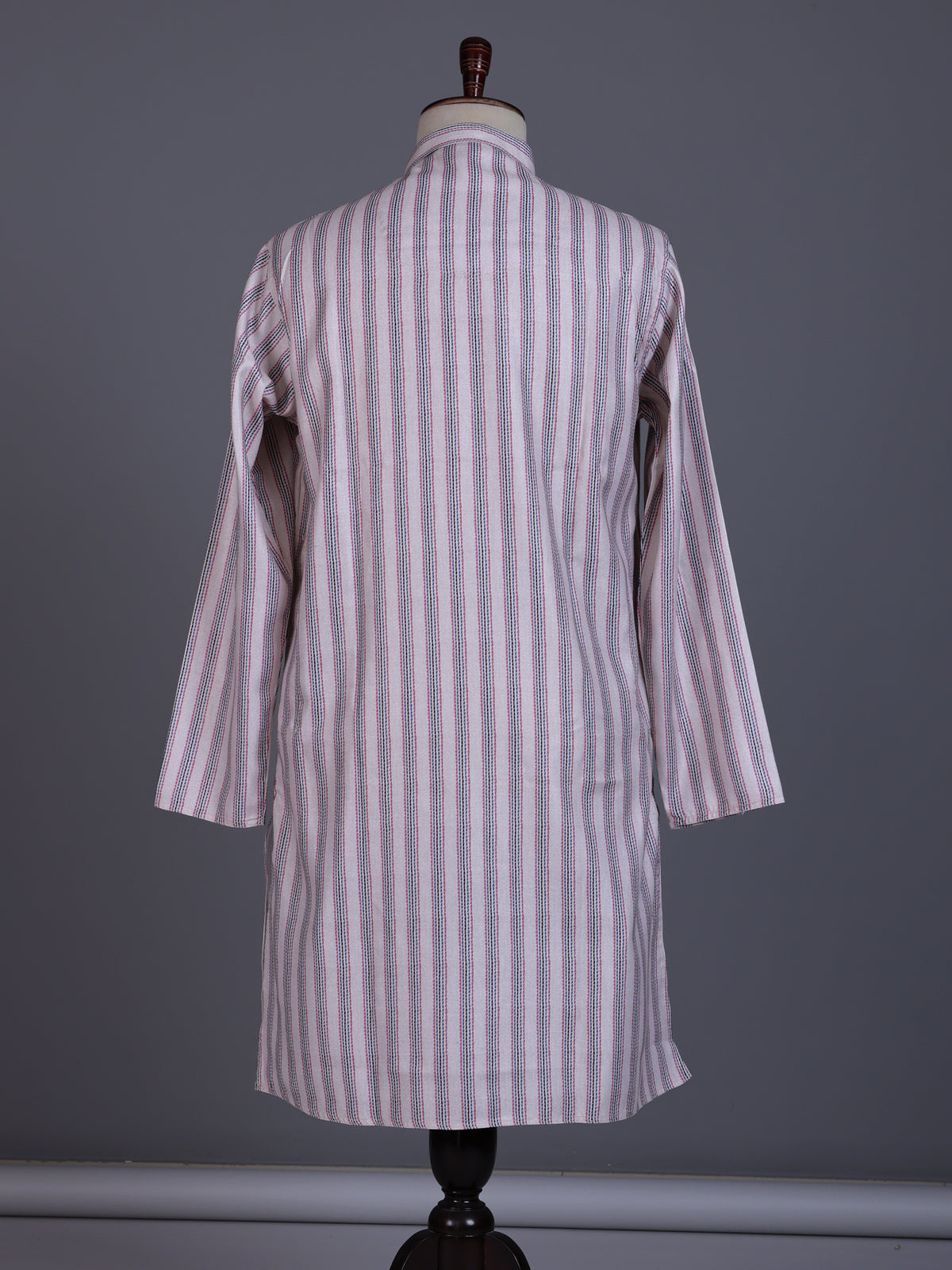 Beige cotton mens kurta suit with refined stripe threadwork