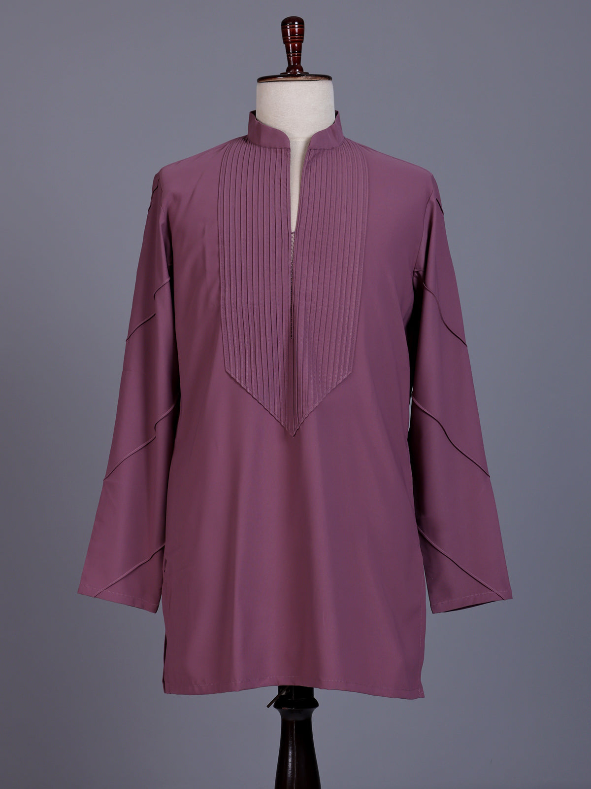 Lavender purple Poly-Viscose mens kurta suit with chevron pintucks