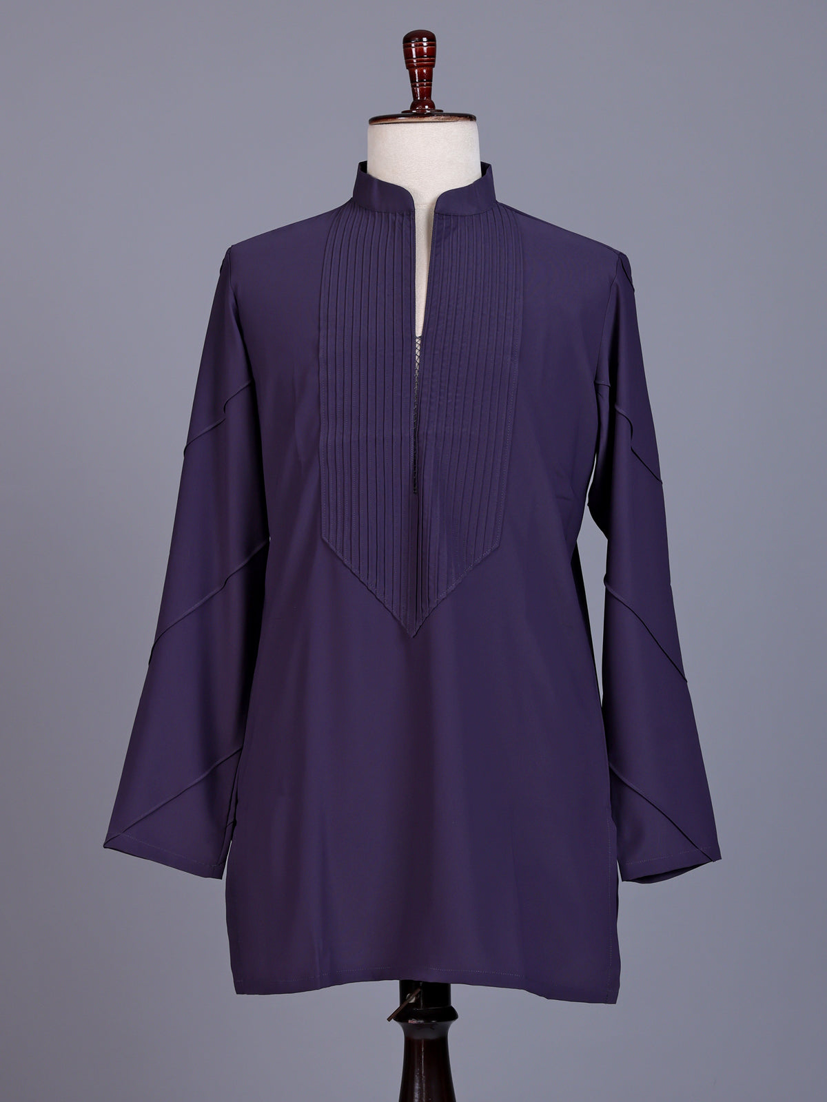 Dark purple Poly-Viscose mens kurta suit with pintuck detailing