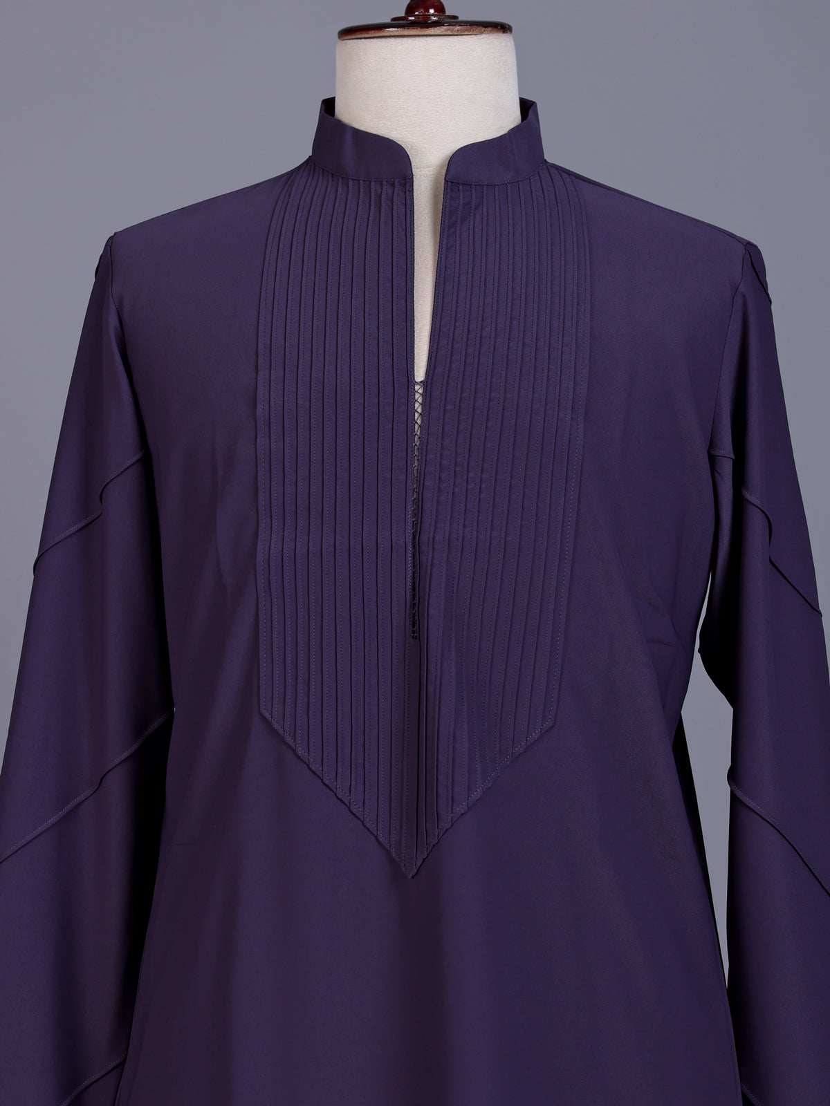 Dark purple Poly-Viscose mens kurta suit with pintuck detailing