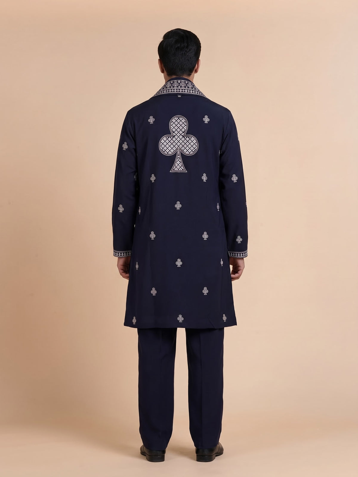 Navy blue Georgette silk mens kurta suit with sequins aabla embroidery