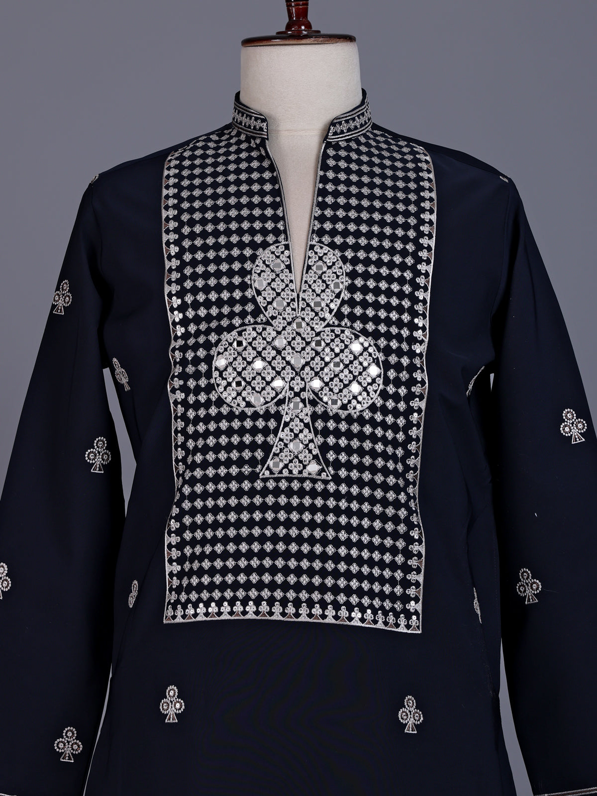 Navy blue Georgette silk mens kurta suit with sequins aabla embroidery