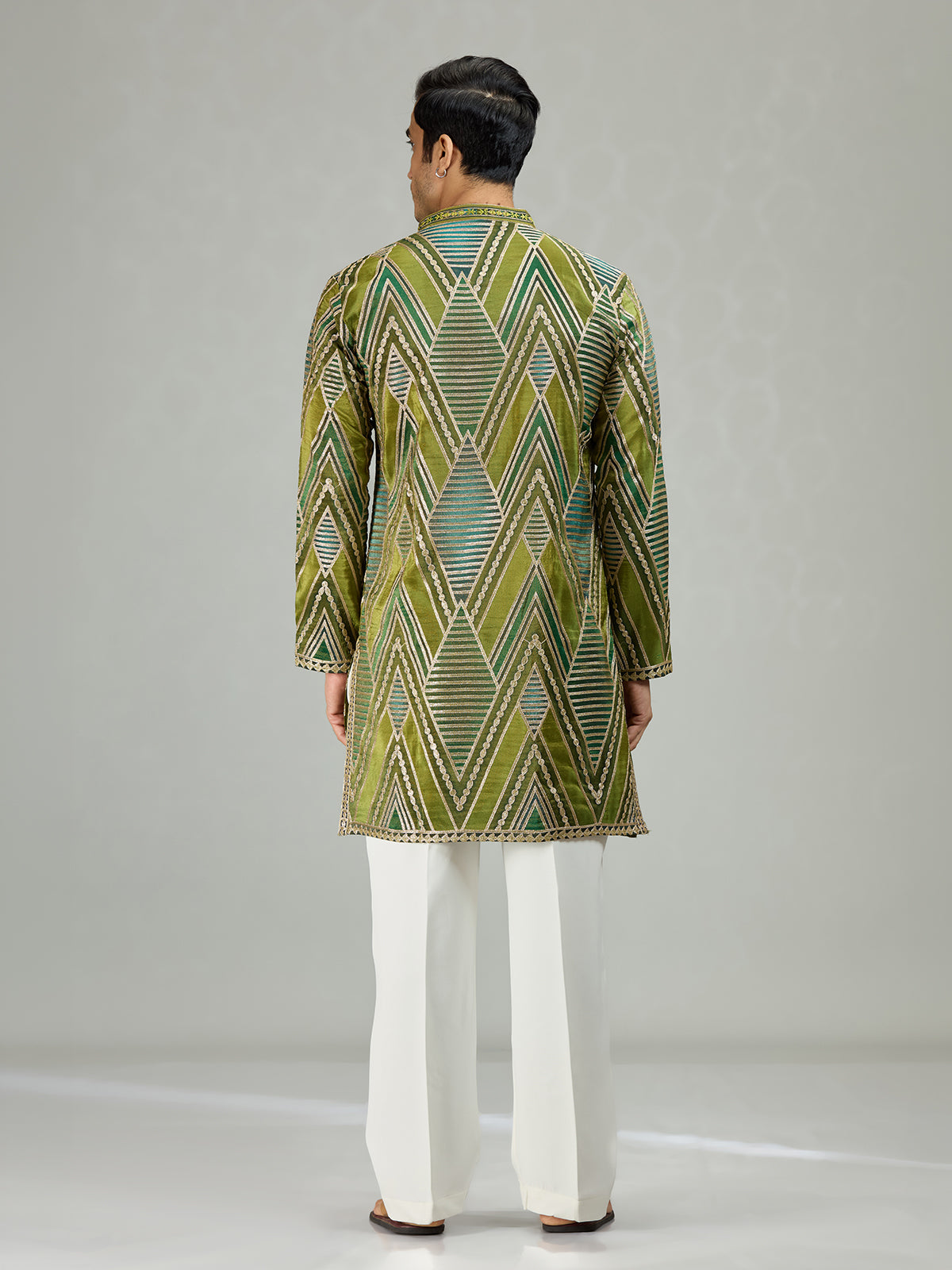 Mehendi green geometric mens kurta suit