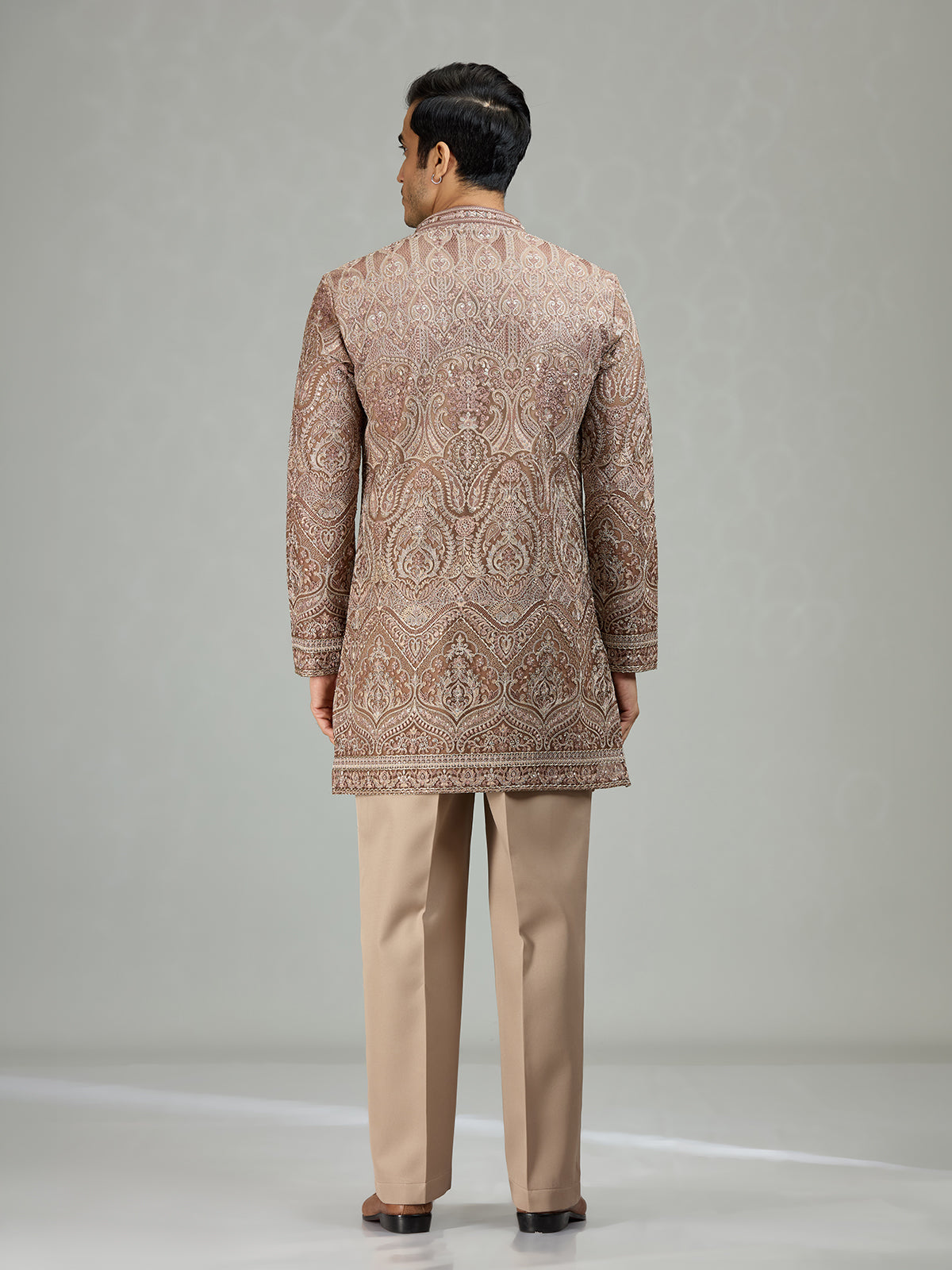 Dusty rose stylish embroidered mens kurta suit