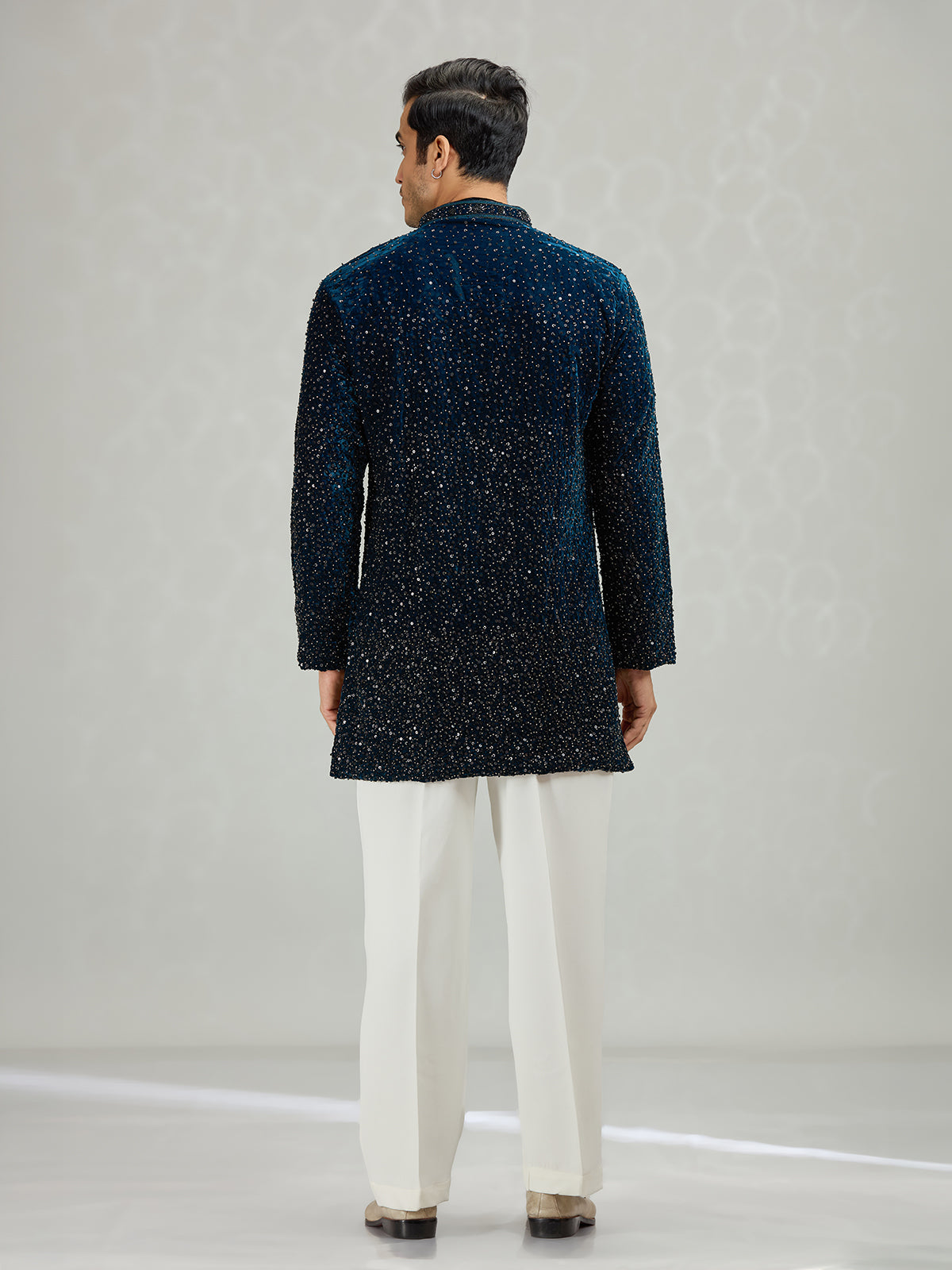Teal dark blue sleek mens kurta suit