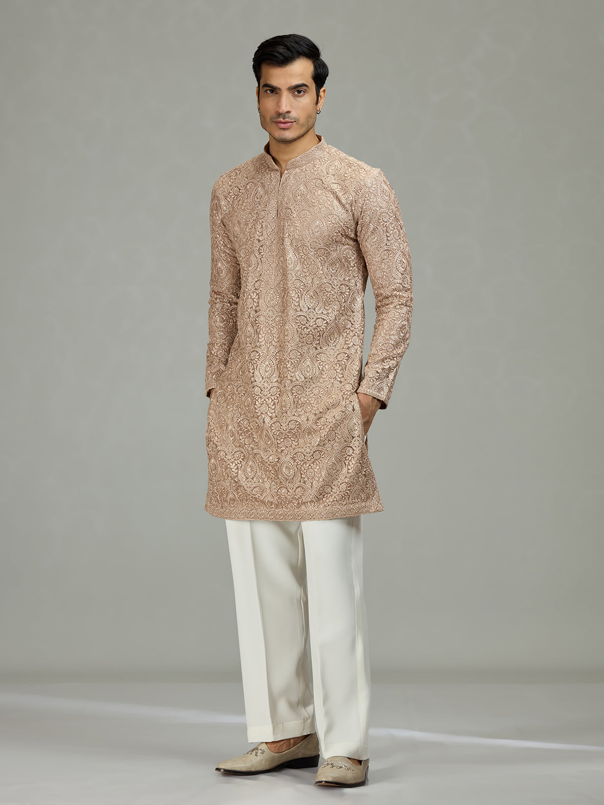 Beige Persian floral jaal majestic men kurta suit