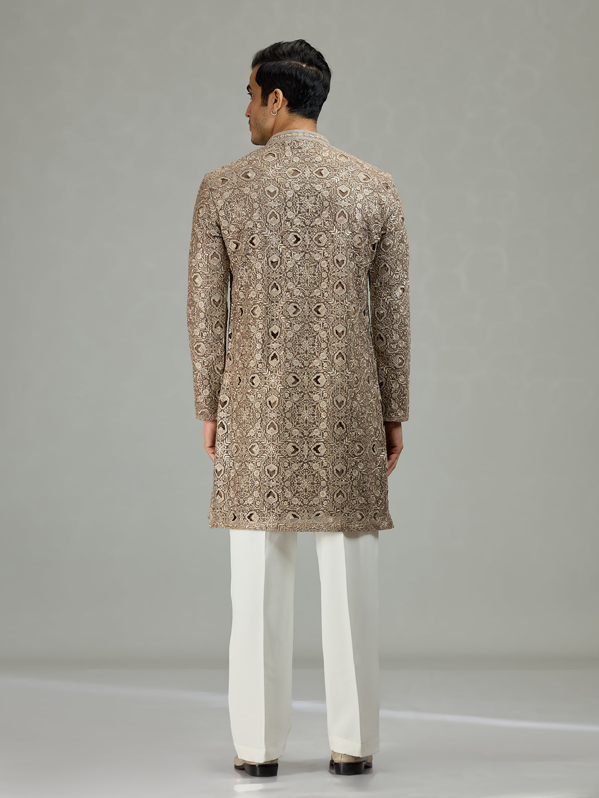 Olive green diamond cut refined men kurta suit