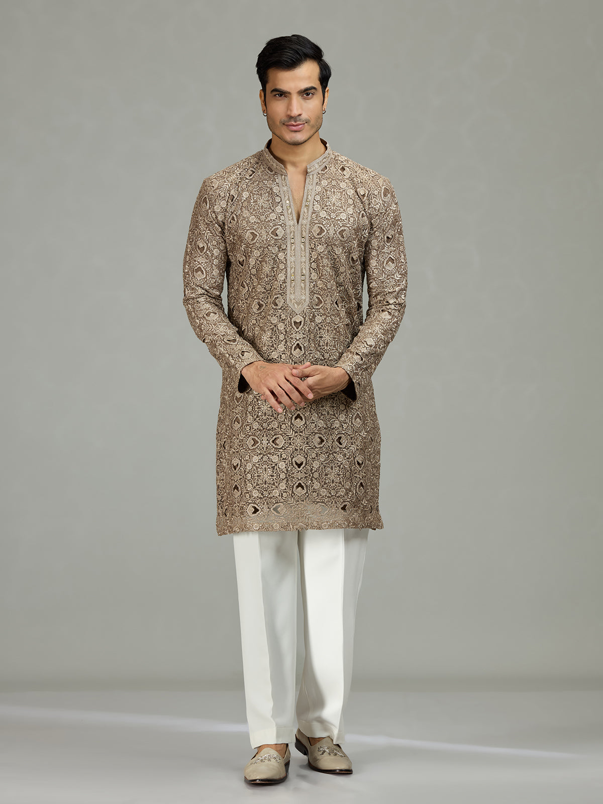 Olive green diamond cut refined men kurta suit