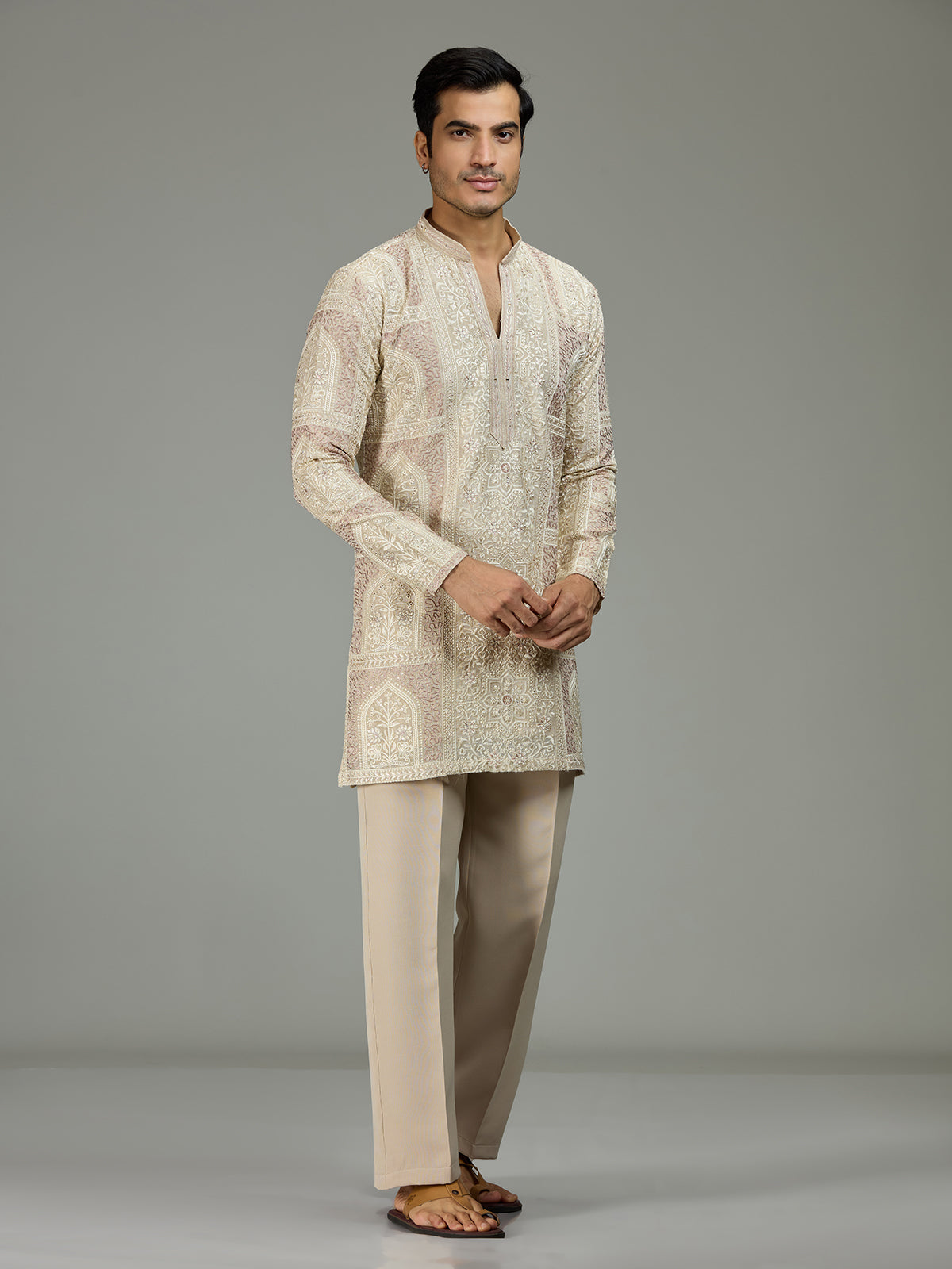 Cream royal embroidered distinguished men kurta suit